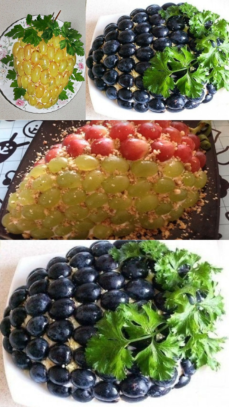 Салат украшенный виноградом