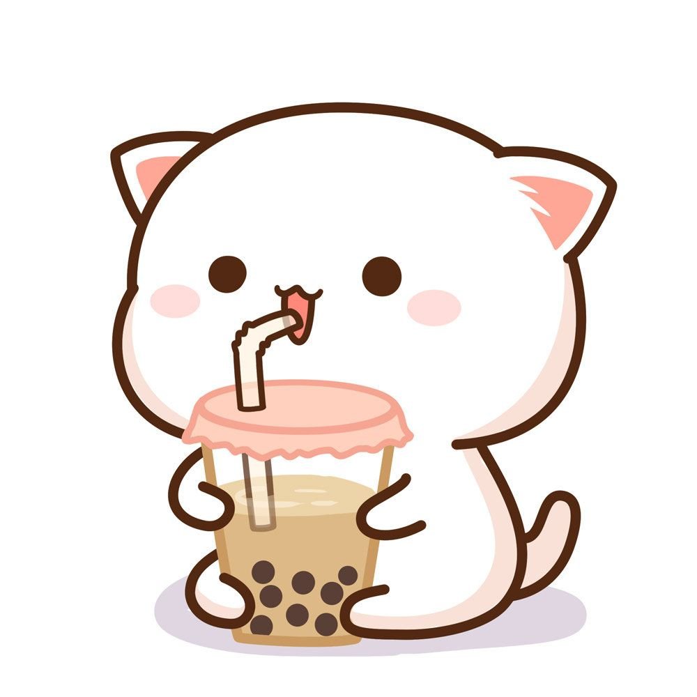 Стикер кошка с кофе