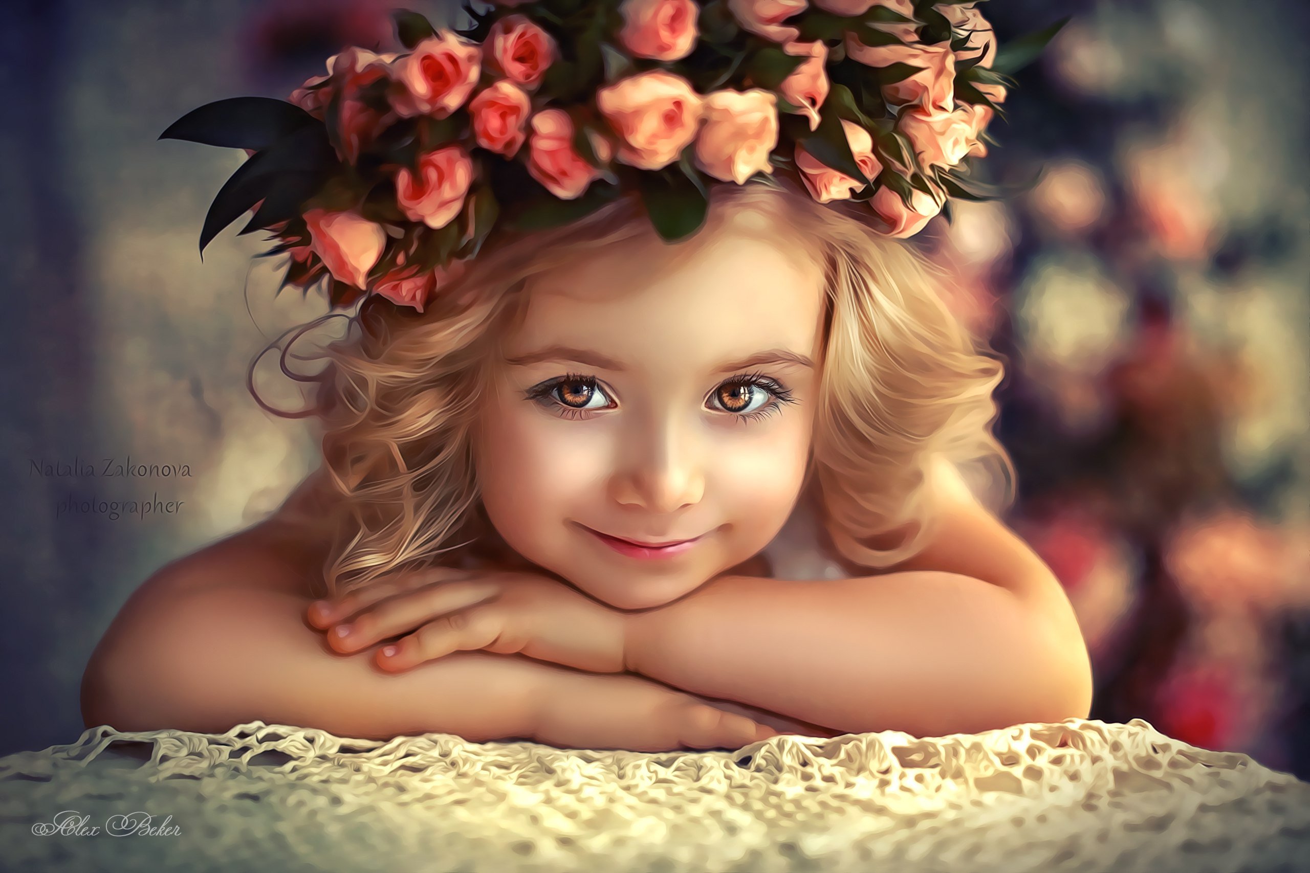 Очаровательный ребенок. Девочка с цветами.
