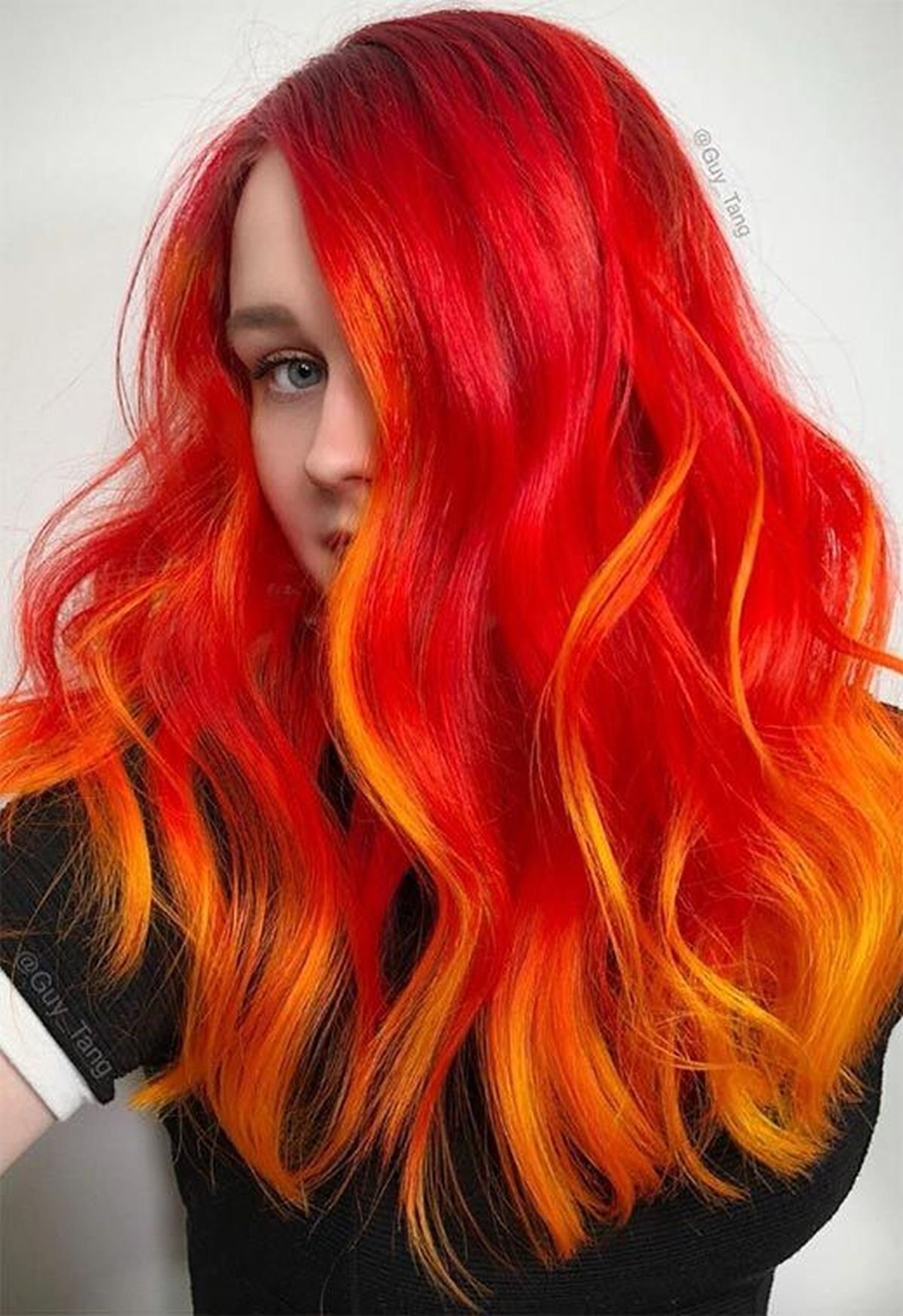 Желто оранжевые волосы. Ярко рыжий балаяж. Эстель огненно рыжий. Огненно рыжий цвет волос.