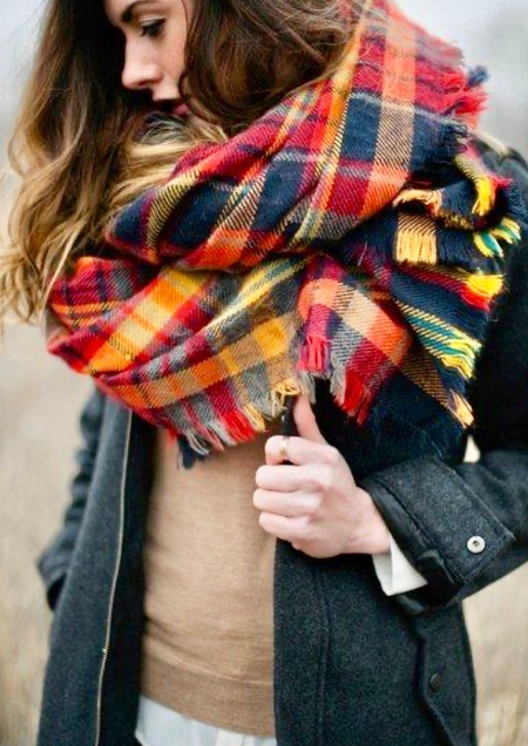 Осенний шарф. Шарф плед. Большие шарфы. Теплый шарф. Объемный шарф.
