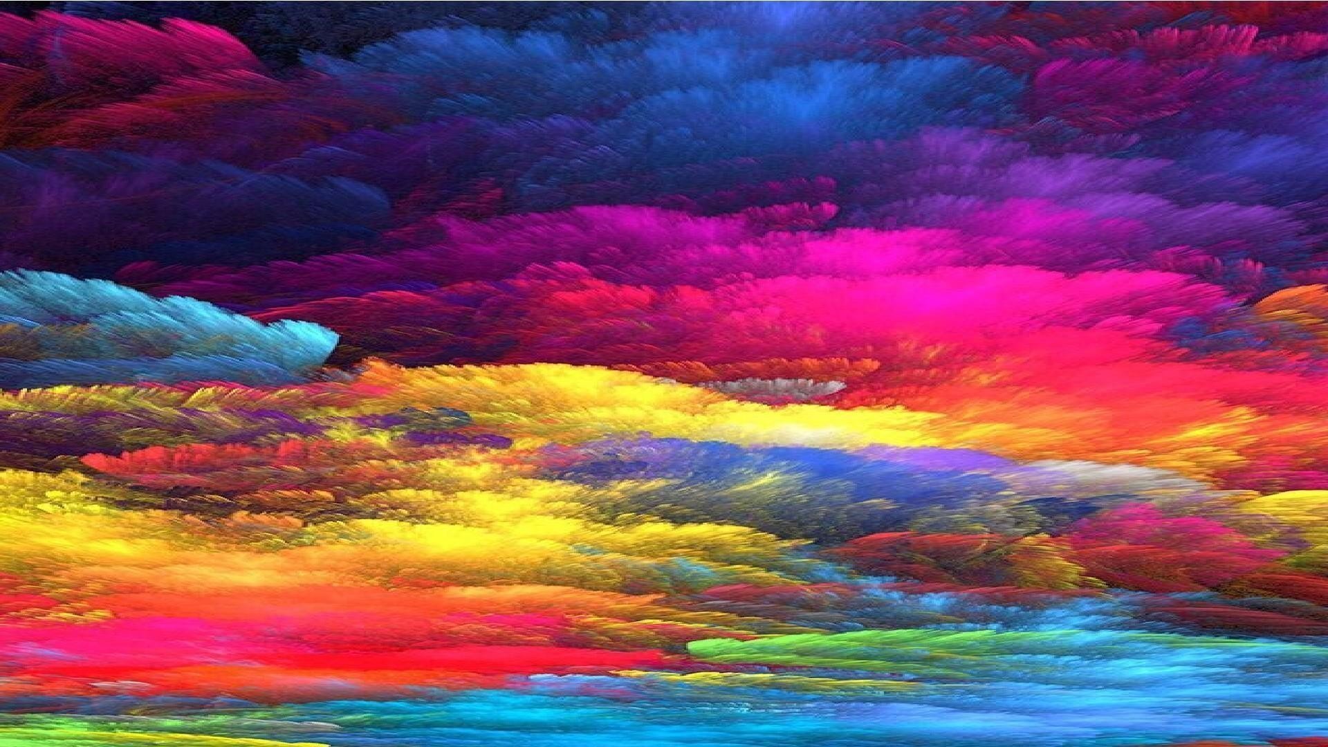 Краски неба и земли. Разноцветная Радуга. Разноцветный пейзаж. Разноцветные облака. Разноцветные обои.