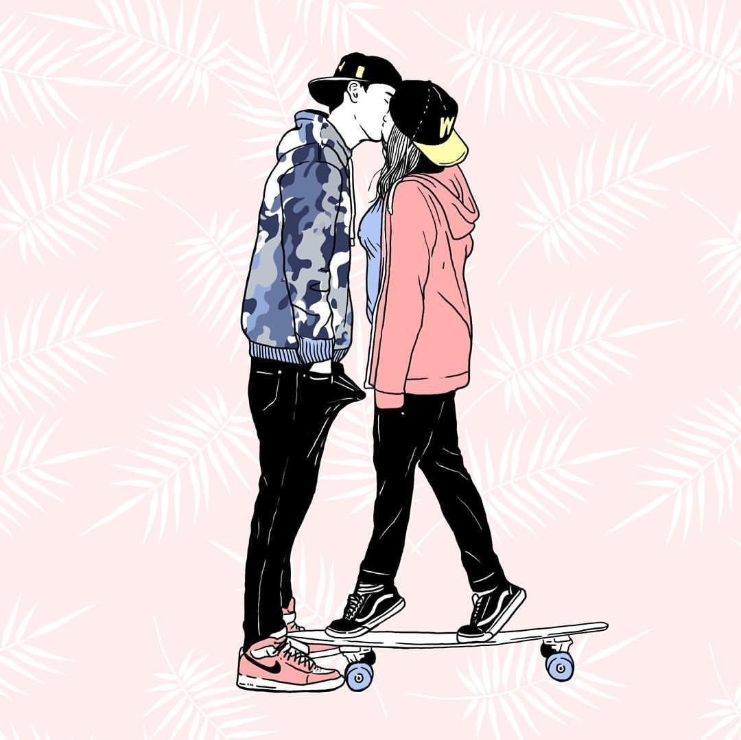 Парень и девушка на скейте
