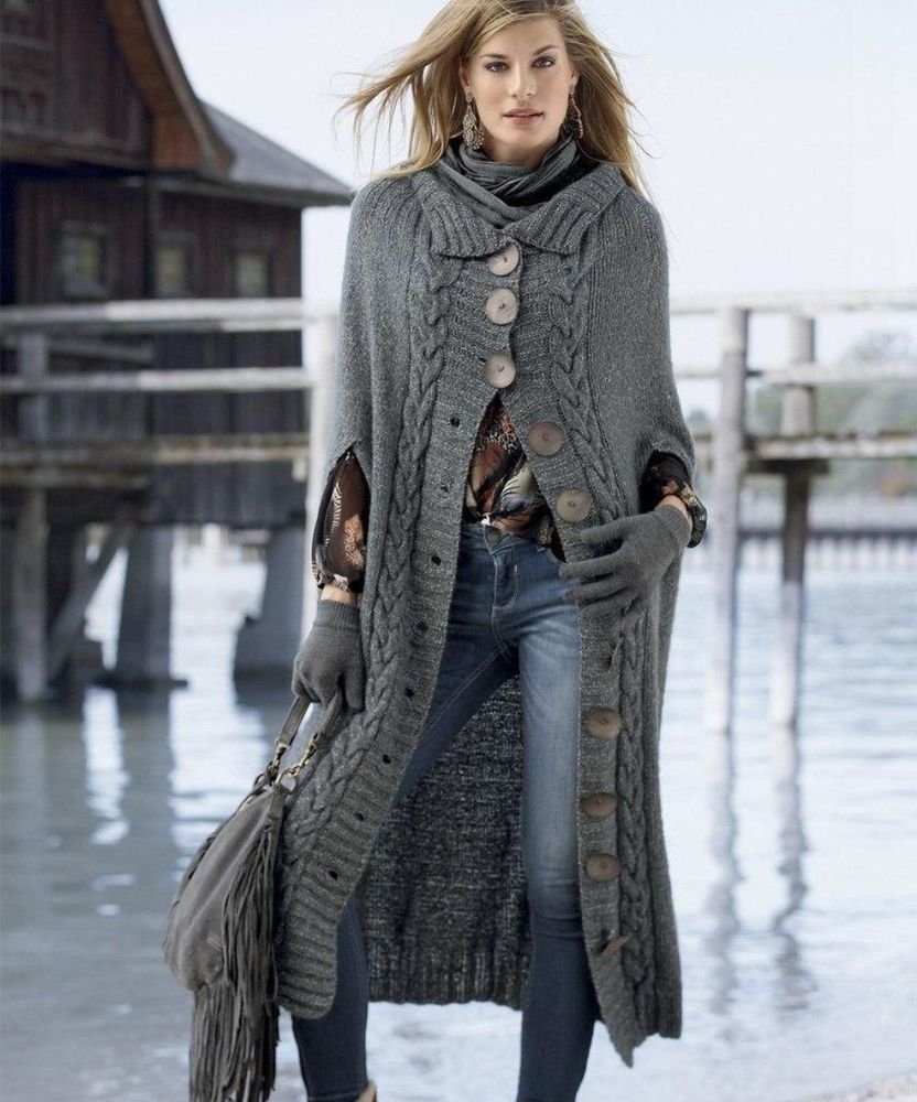 Стильное вязаное пальто спицами