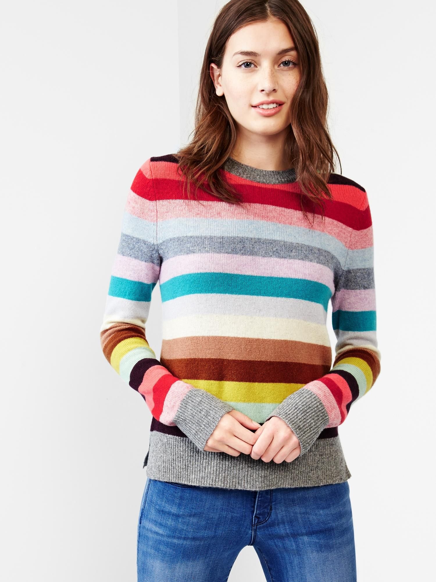 Полосатая шерсть. Кофта в разноцветную полоску. Разноцветный полосатый джемпер. Кашемировый полосатый свитер. Gap свитер с полосками.