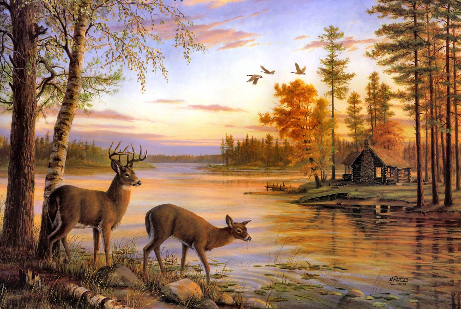 Олень на берегу. Картина природа. Пейзаж с животными. Пейзаж с оленем. Олень на опушке леса.