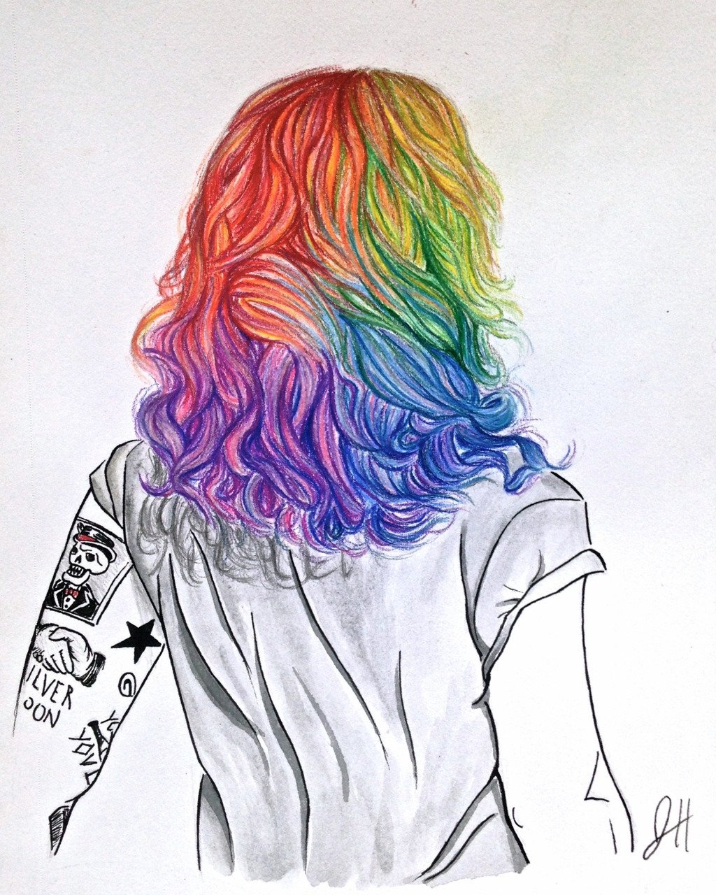 Девушка с разноцветными волосами рисунок