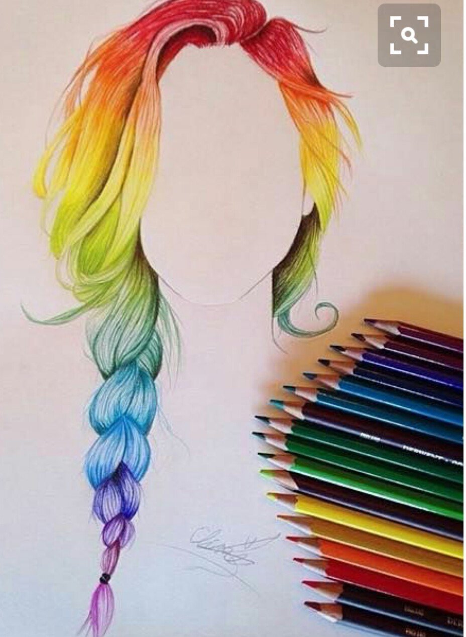 Прически цветными карандашами