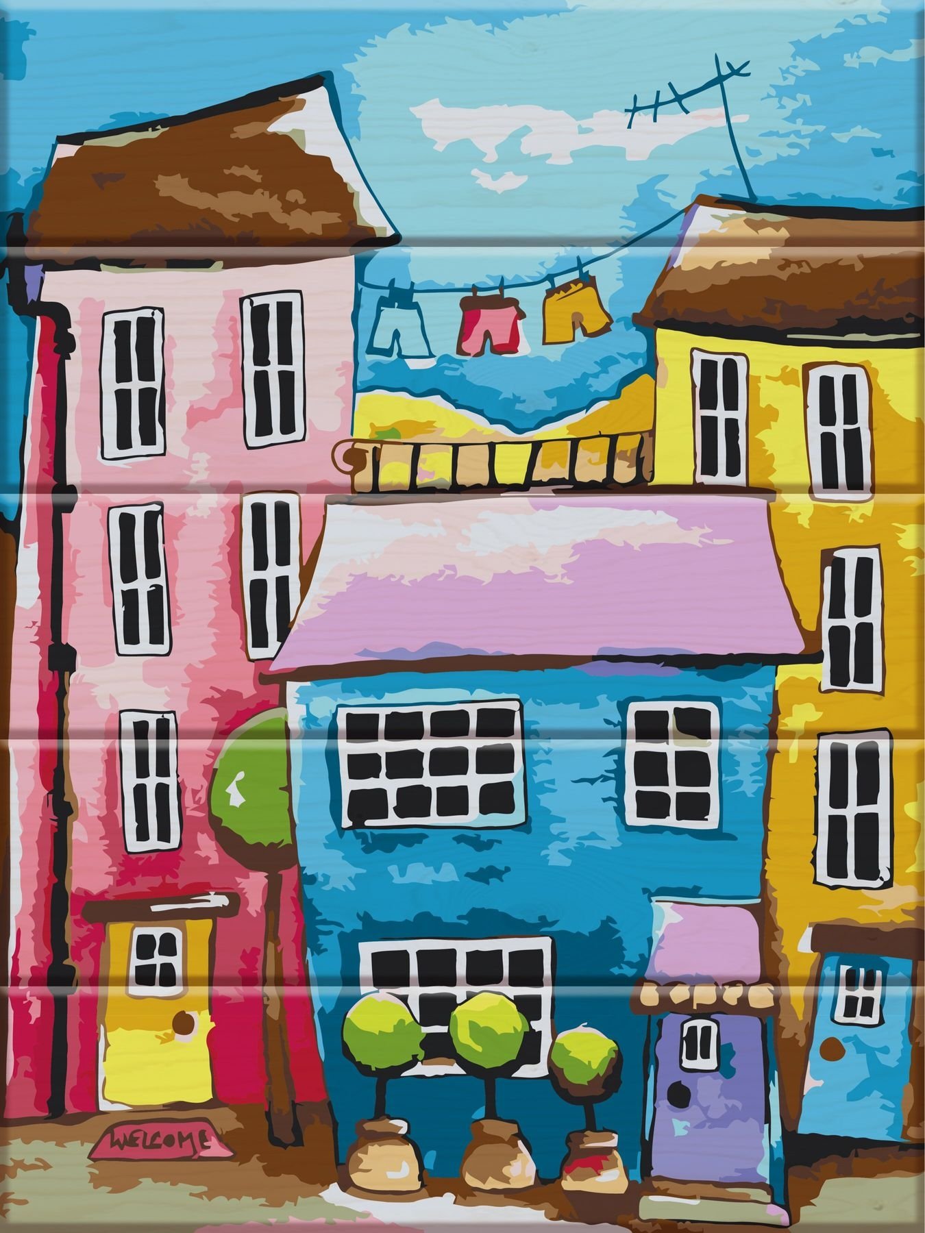 Цветные домики живопись