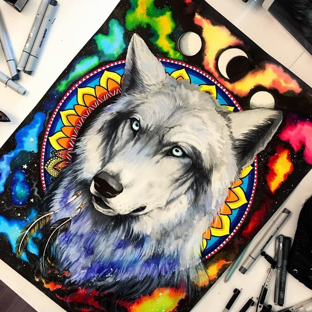 Цветные картинки волка. Волк рисунок. Волк рисунок красками. Цветной волк. Волк акрилом.