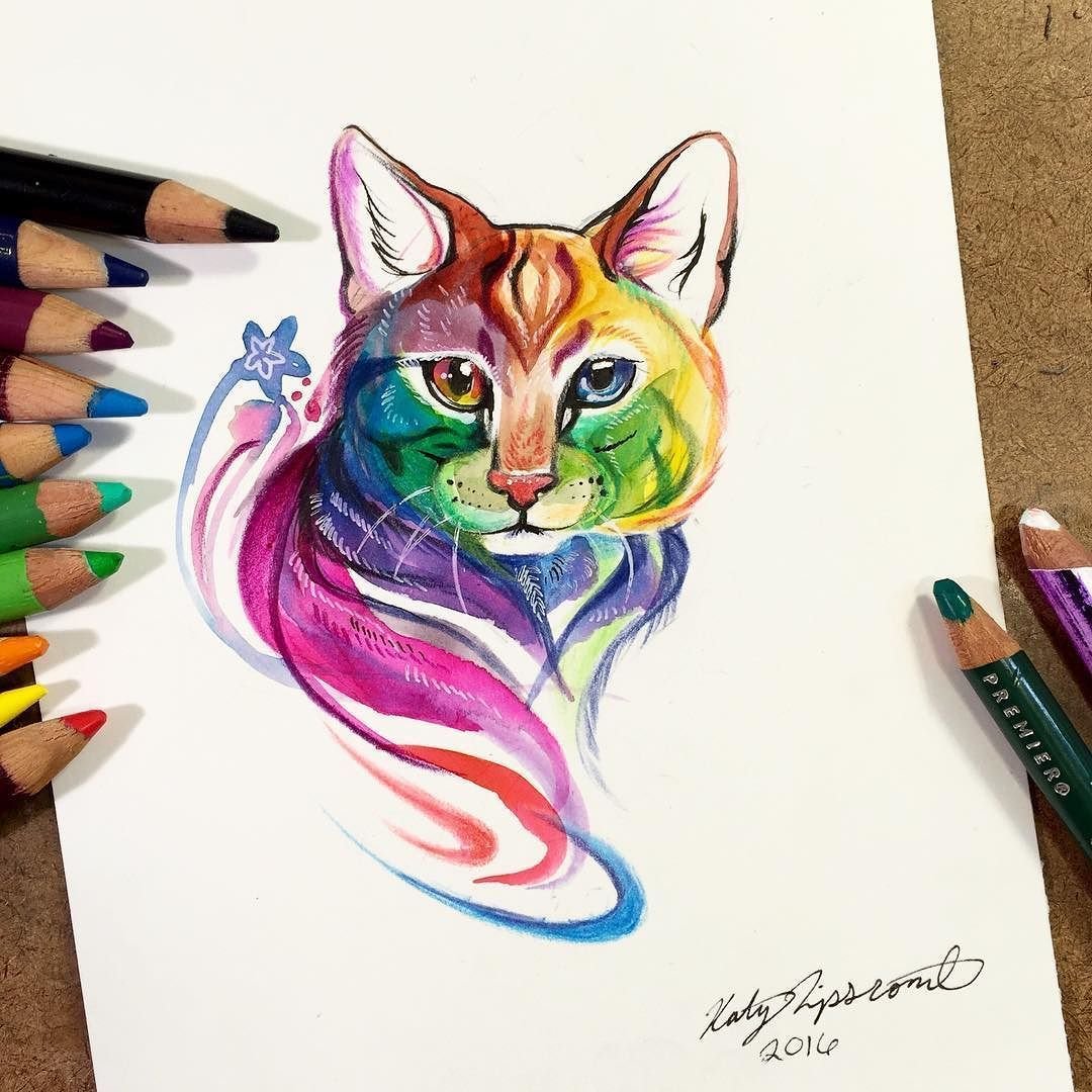 Рисунки фломастерами кошки
