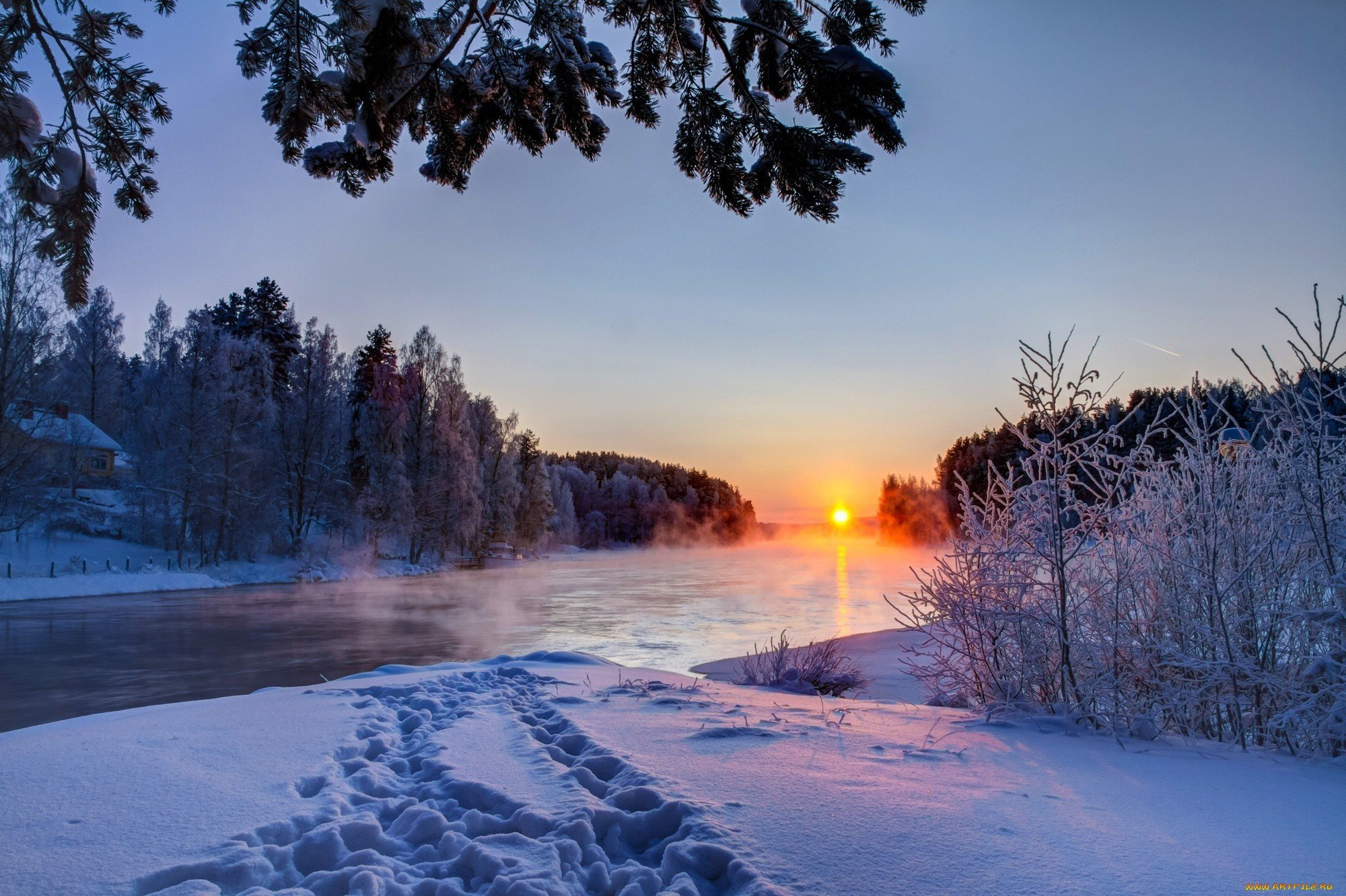 Февральский пейзаж. Зимнее утро. Зимняя природа. Зимний закат.