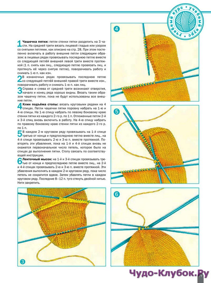 Как вязать пятку на носке спицами
