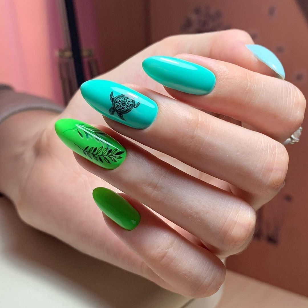 Дизайн ногтей ярко зеленого цвета