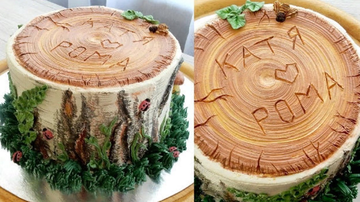 Торт украшен грибами