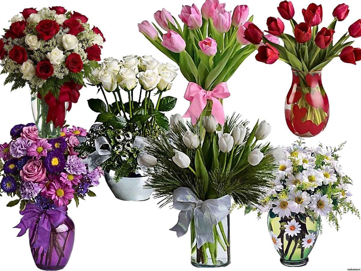 Розы и тюльпаны в одной вазе. Ваза с цветами. Несколько букетов цветов. Много цветов в вазах.