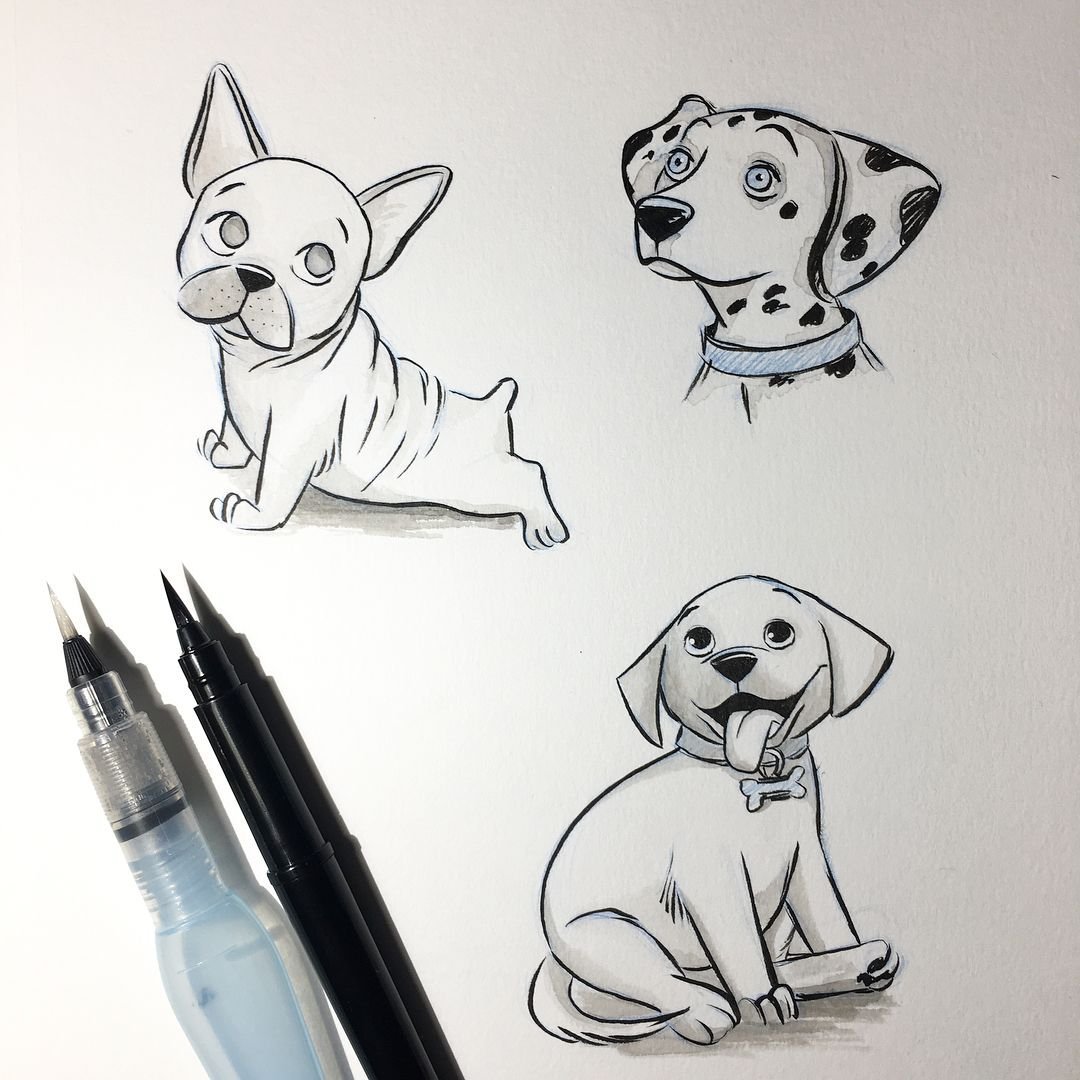 Рисунки для скетчбука лёгкие собаки