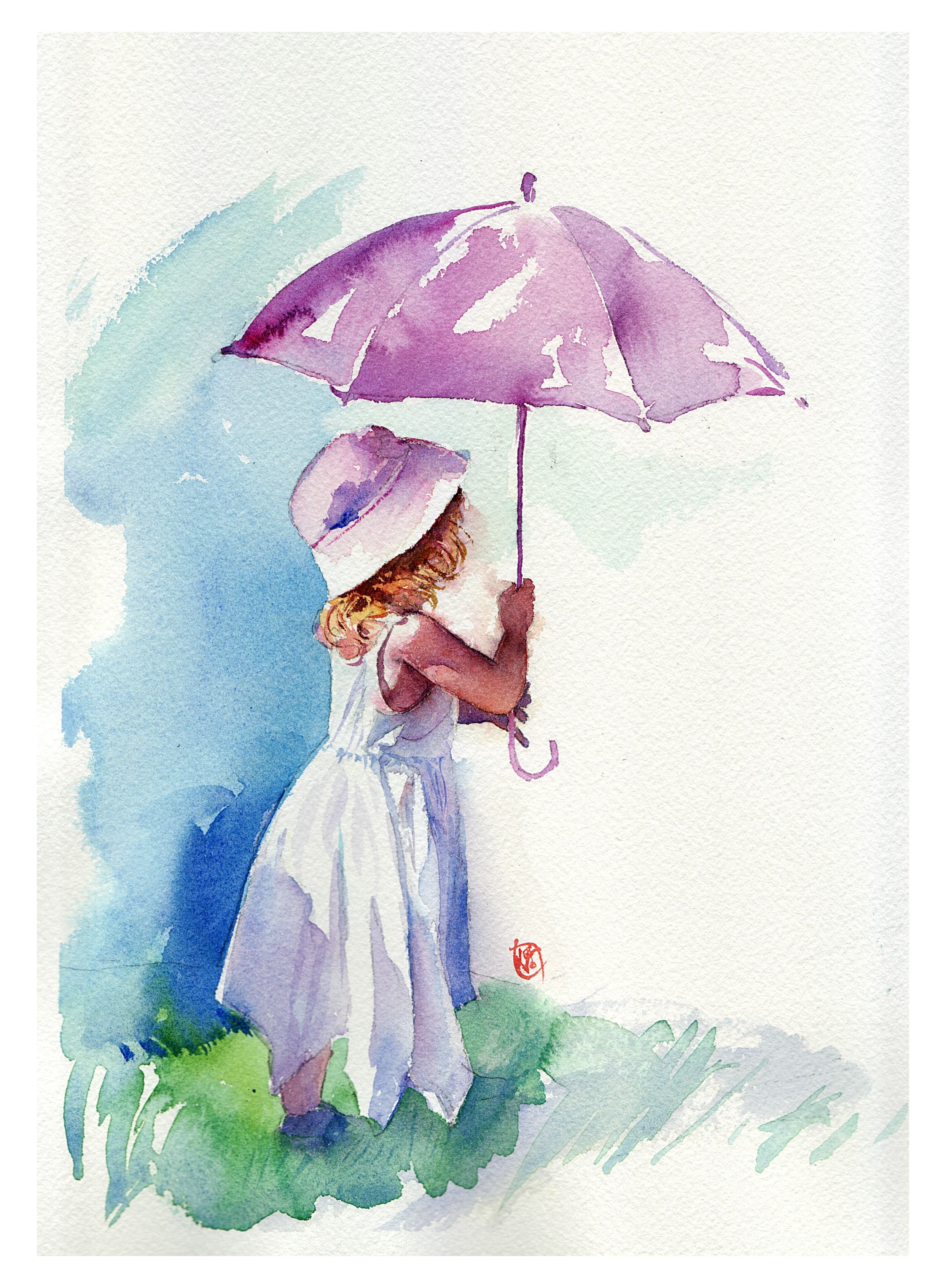 Открытка зонтик. Рисунки акварелью. Девочка акварель. Красивые картины акварелью. Зонтик акварелью.
