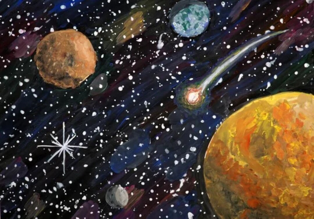 3 4 лет про космос. Рисунок на тему космос. Космос красками для детей. Рисование для детей космос. Космический пейзаж.