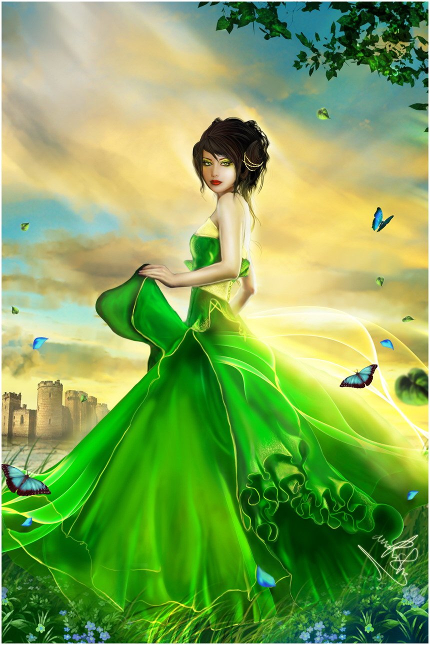 Зеленое платье рисунок