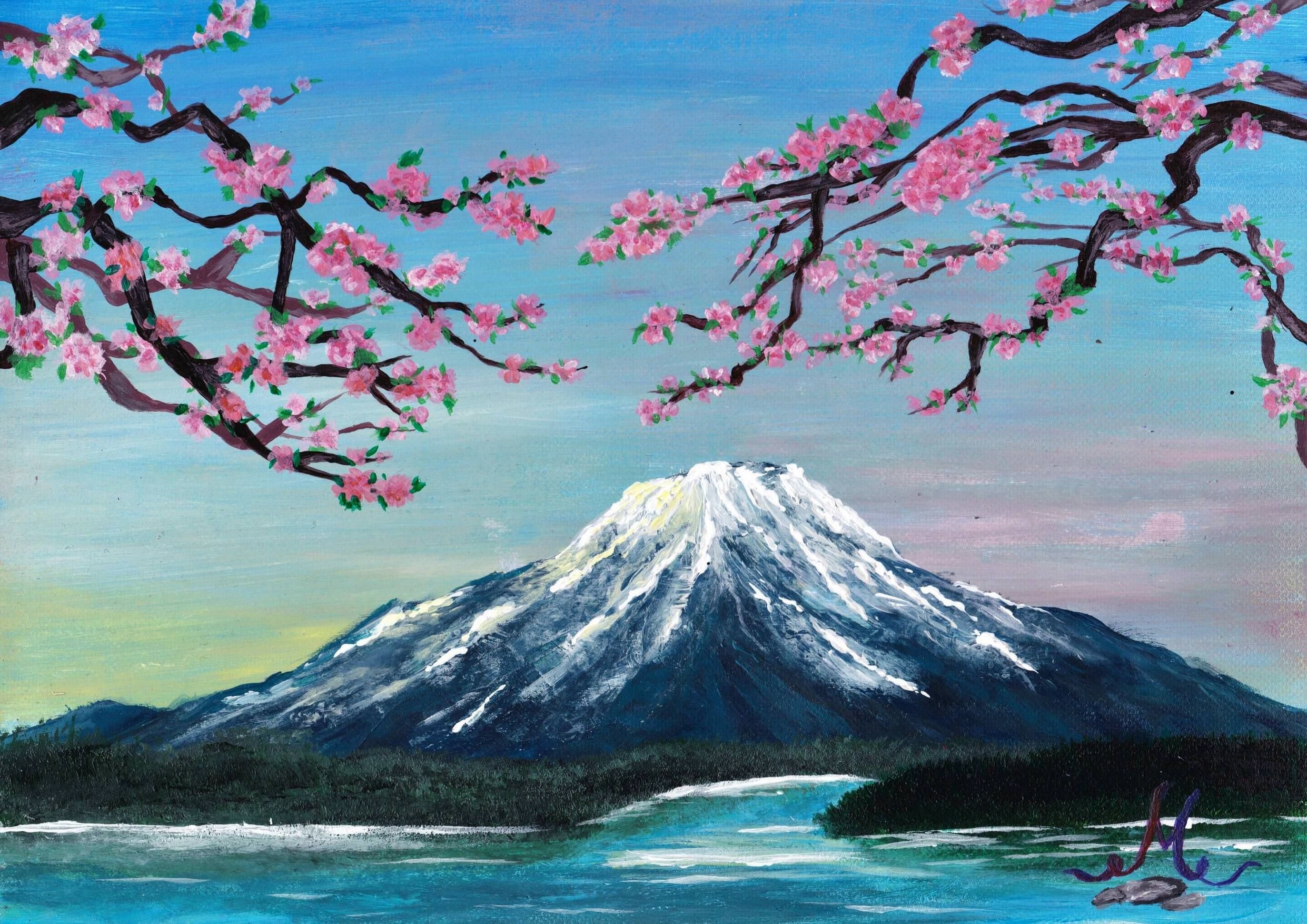 Сакура фудзияма. Гора Фудзияма в Японии. Гора Фудзияма японская живопись. Японская гравюра Сакура Фудзи. Гора Фудзи арт.