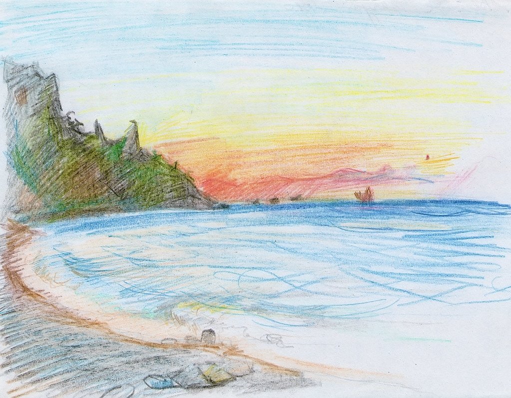 Рисунок красота моря окружающий мир 2 класс. Морской пейзаж цветными карандашами. Море цветными карандашами. Море рисунок карандашом цветным. Крымский пейзаж цветными карандашами.