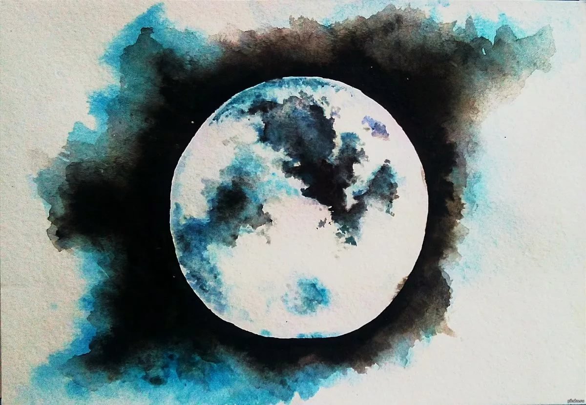 Луна рисунок красками