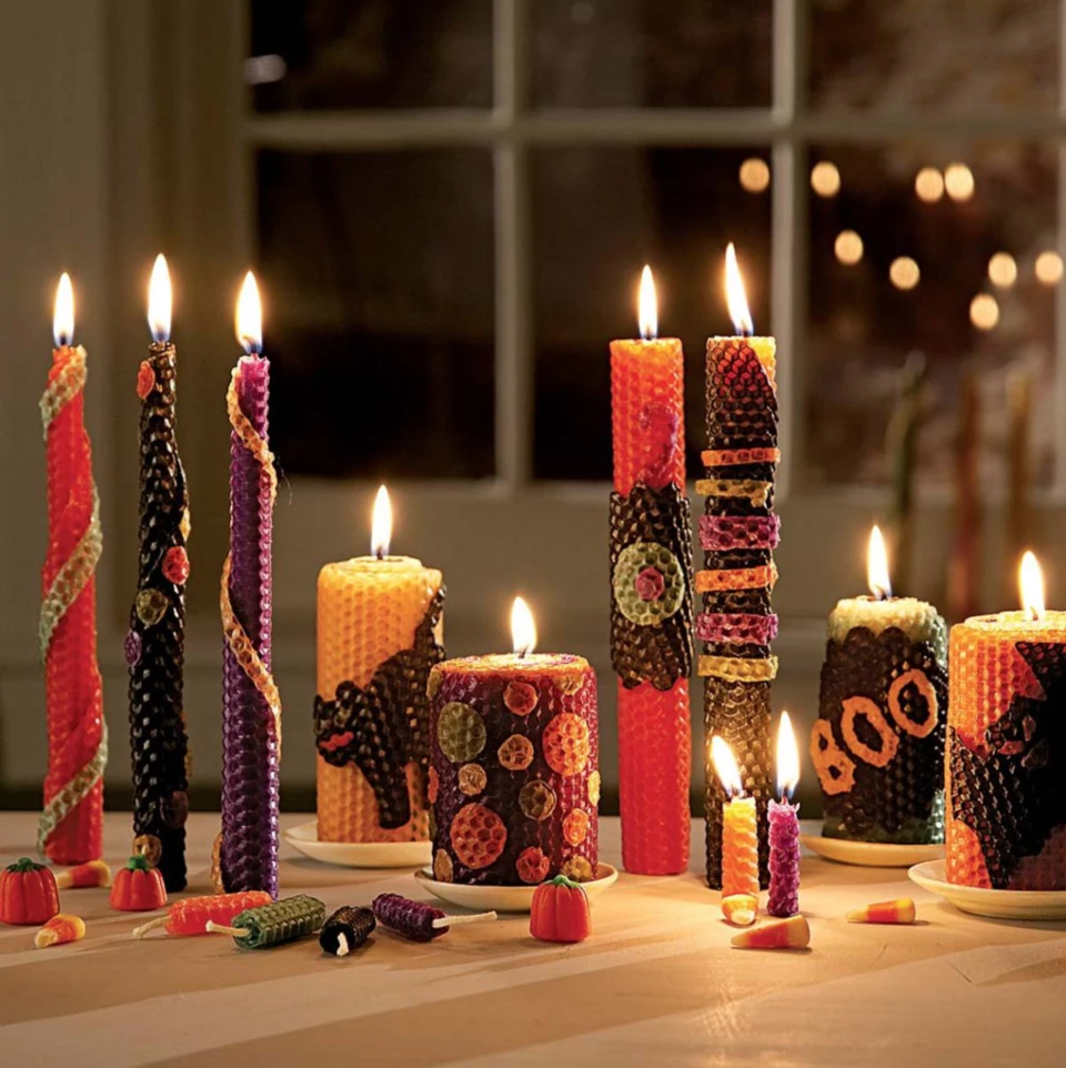 Свечк. Декор свечей на Хэллоуин. Красивые свечи. Дизайнерские свечи. Декорированные свечи.