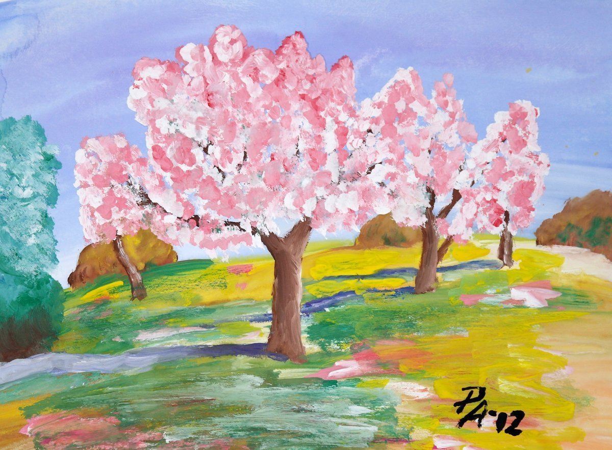 Рисуем весну 2 класс поэтапно. Весенний пейзаж рисунок красками. Весенний пейзаж для детей. Рисование цветут сады.