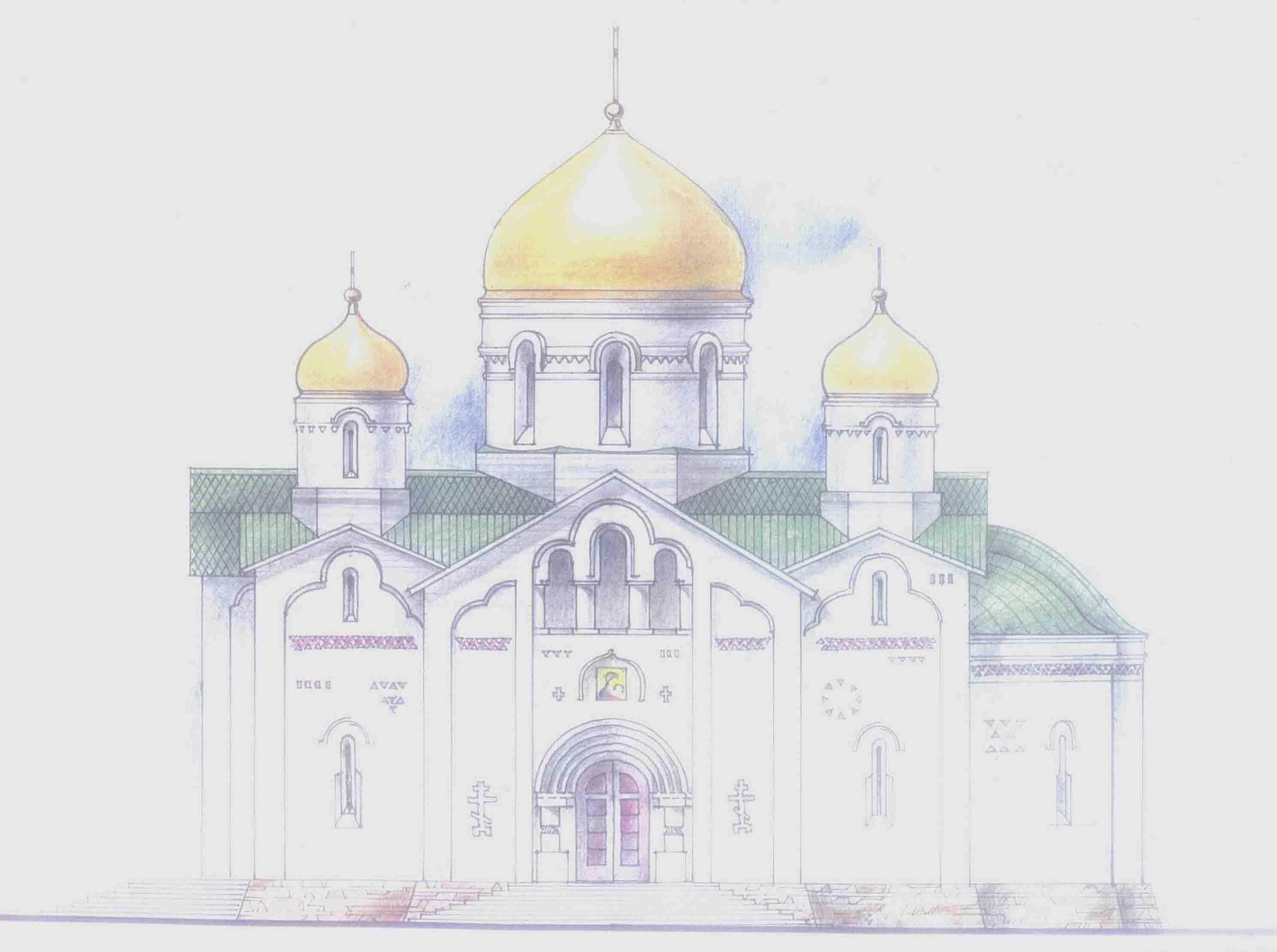 Церковь поэтапно. Свято Троицкий храм Тамбова рисунки. Эскиз храма.