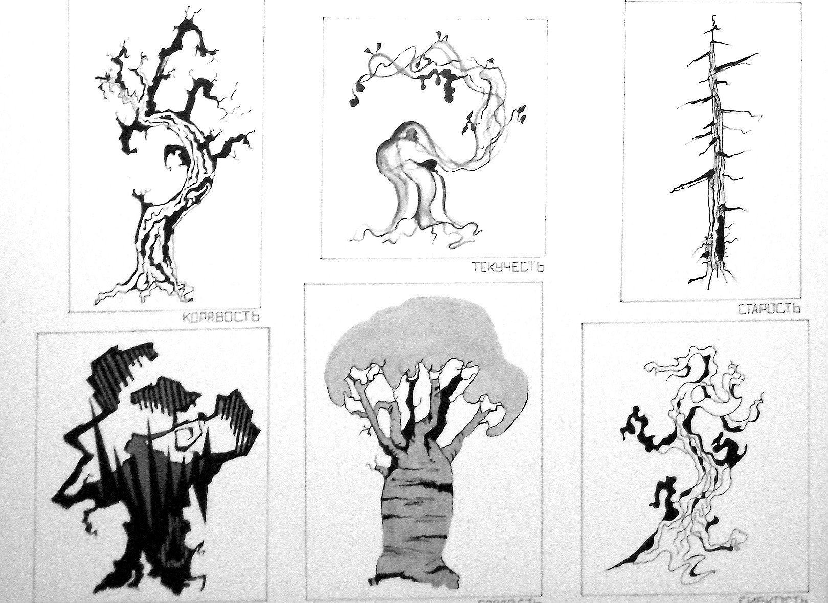 Произведения различного характера. Стилизация рисунок. Графическая композиция дерево. Стилизация деревьев в композиции. Стилизованные деревья рисунки.