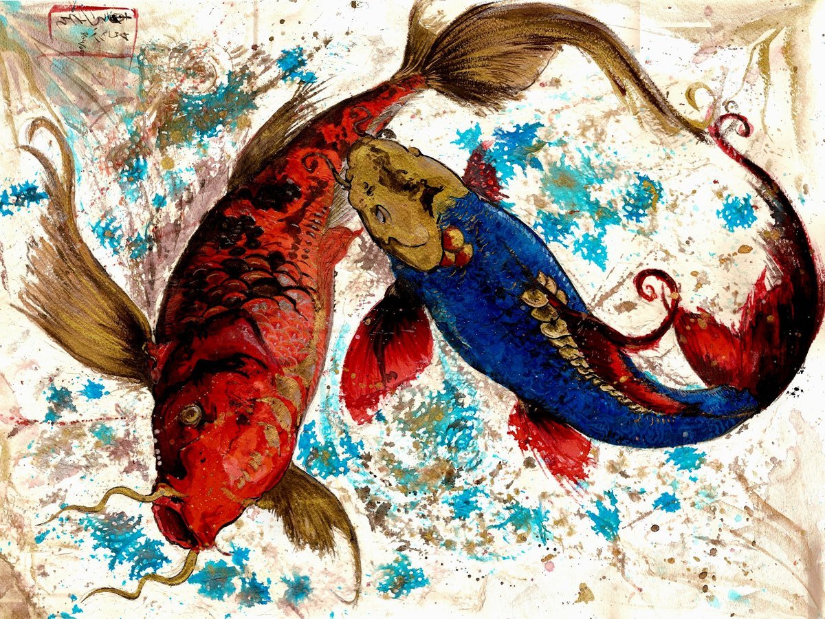Рыбы любовный неделя. Карпы фэн шуй. Японская живопись рыбы. Карпы богатство. Японская живопись карпы кои.