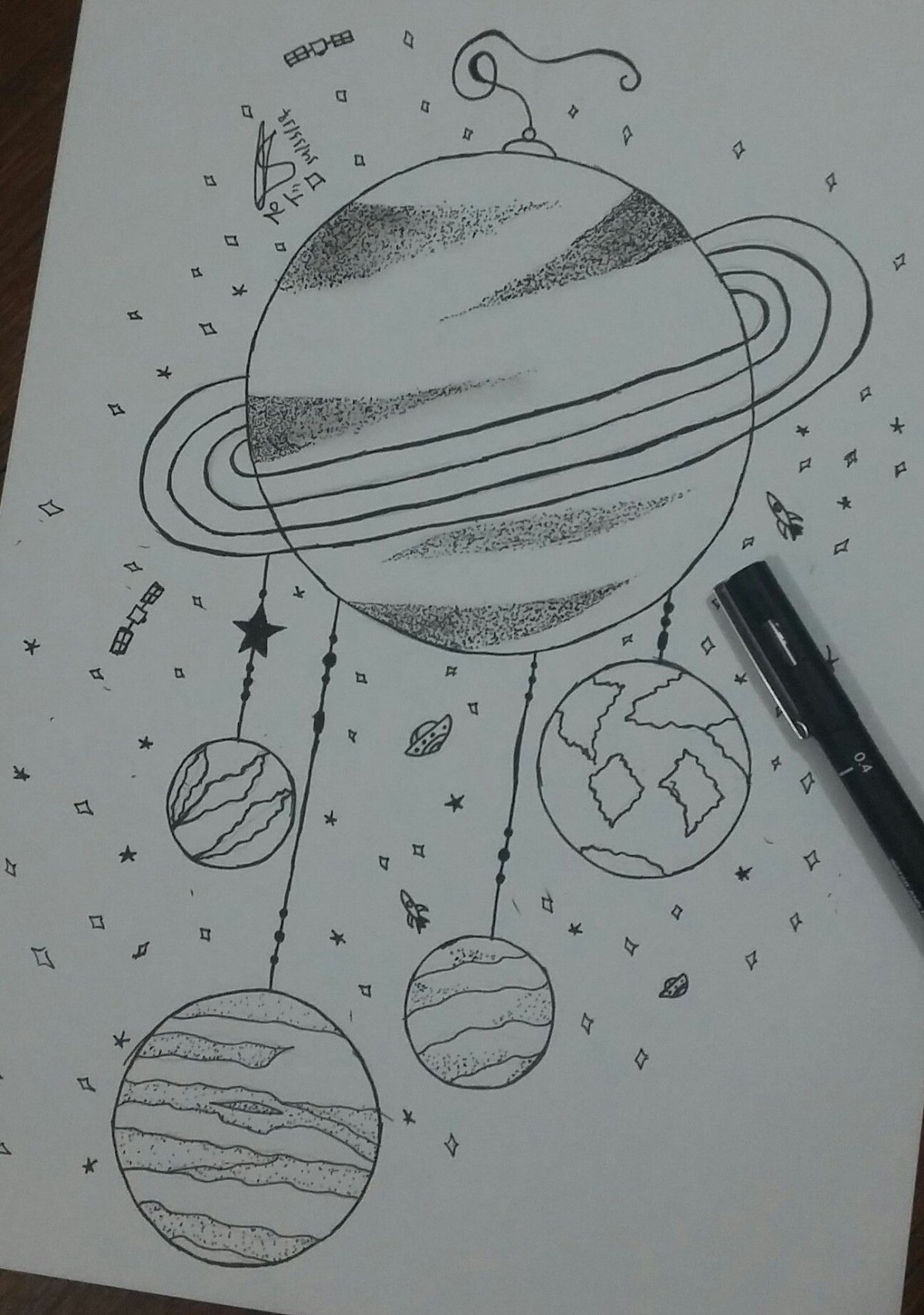 Космос рисунок карандашом