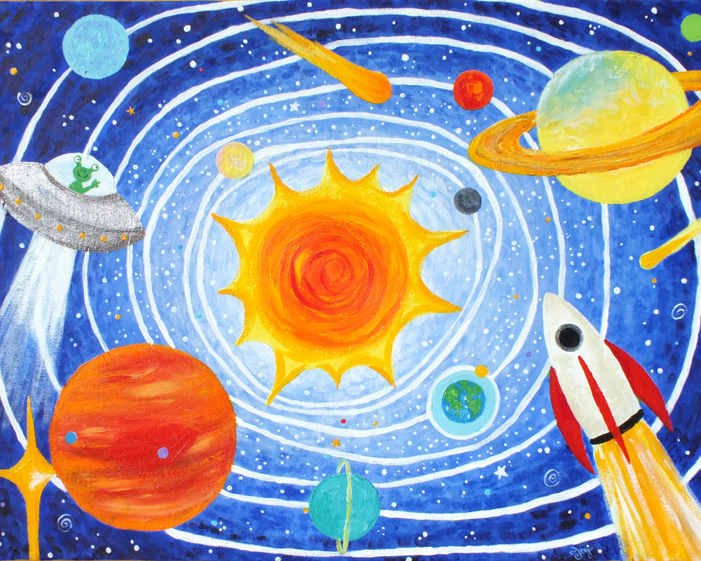 Солнечная система детям дошкольного. Рисование на тему космос. Рисование для детей космос. Рисунок на космическую тему. Солнечная система рисунок.