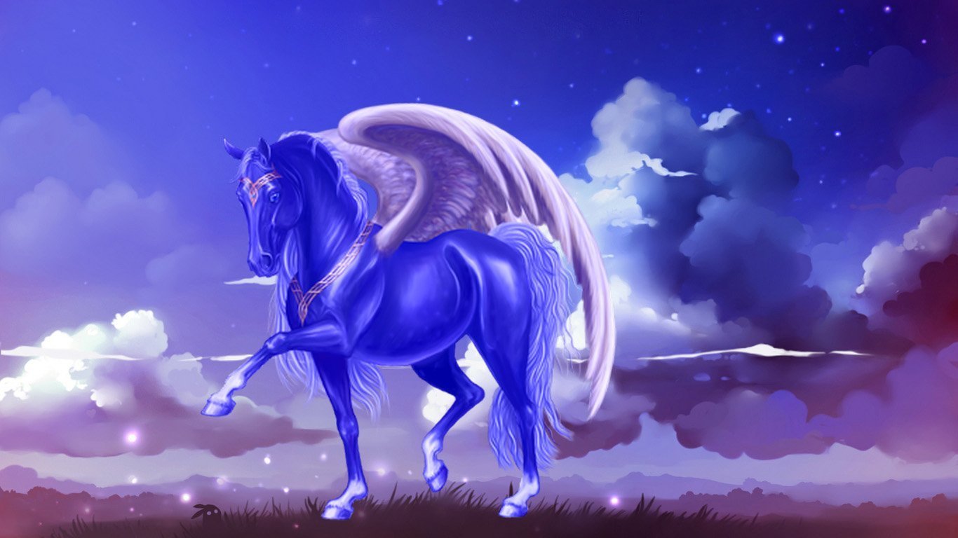 Синий единорог. Единорог Пегас Аликорн. Синяя лошадь. Лошадь с крыльями. Лошади фэнтези.