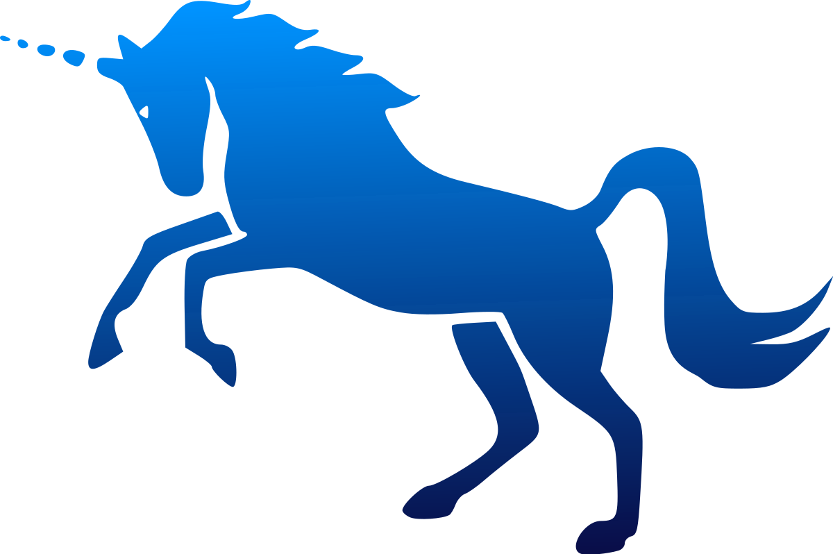 Синий единорог. Единорог. Синяя лошадь. Лошадь на голубом фоне.