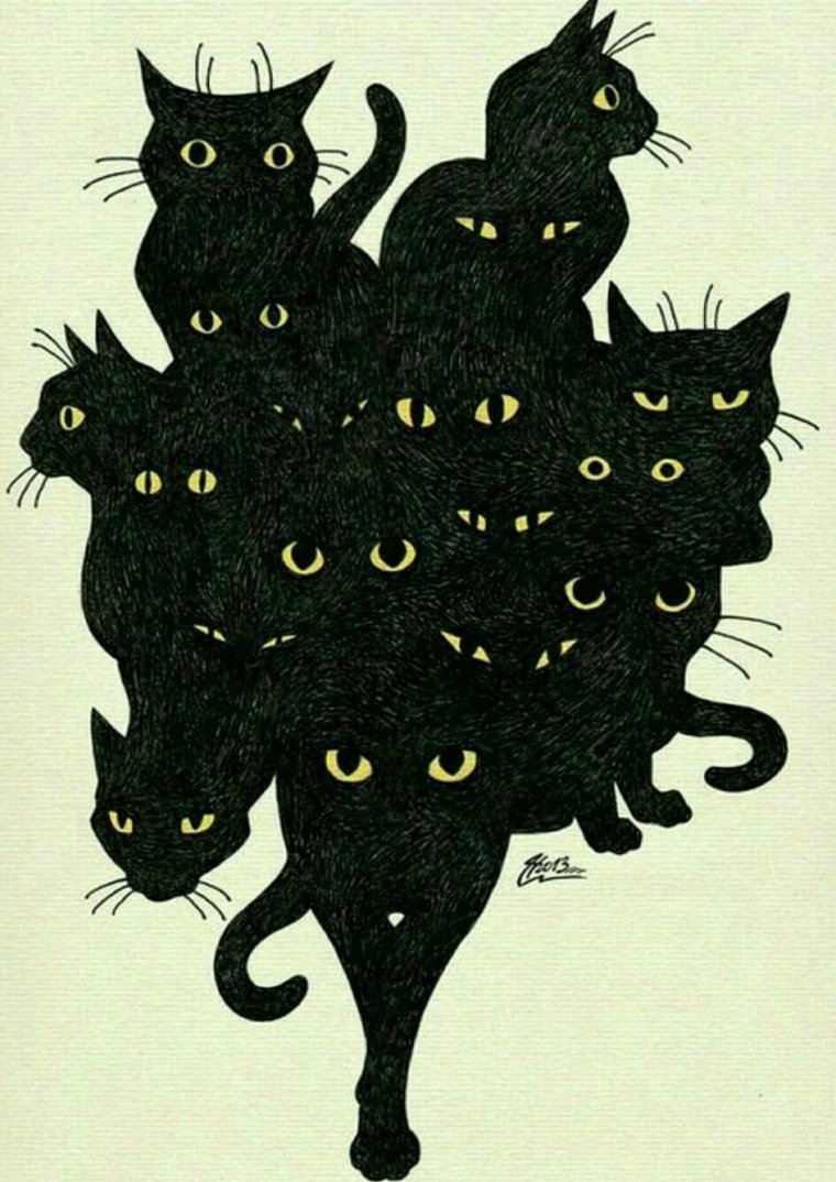 Черный котик рисунок