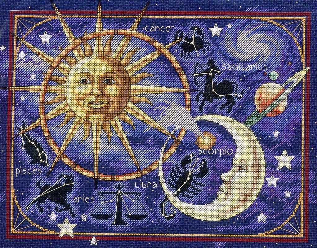 Солнце и Луна. Вышивка солнце и Луна. Вышивка крестом солнце и Луна. Вышивка астрология.