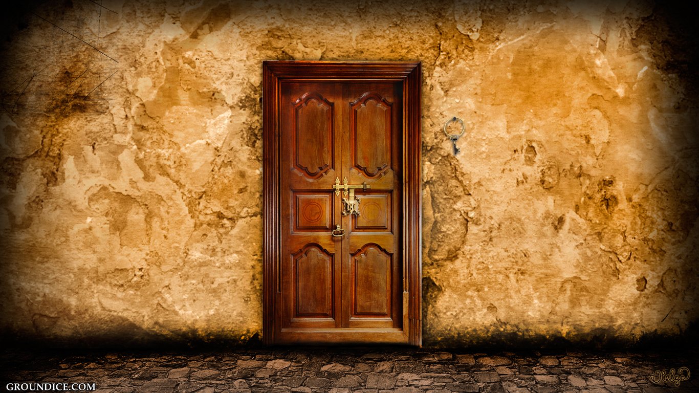 Безумная дверь. Старинная дверь. Закрытая дверь. Стена с дверью. Открытая старинная дверь.