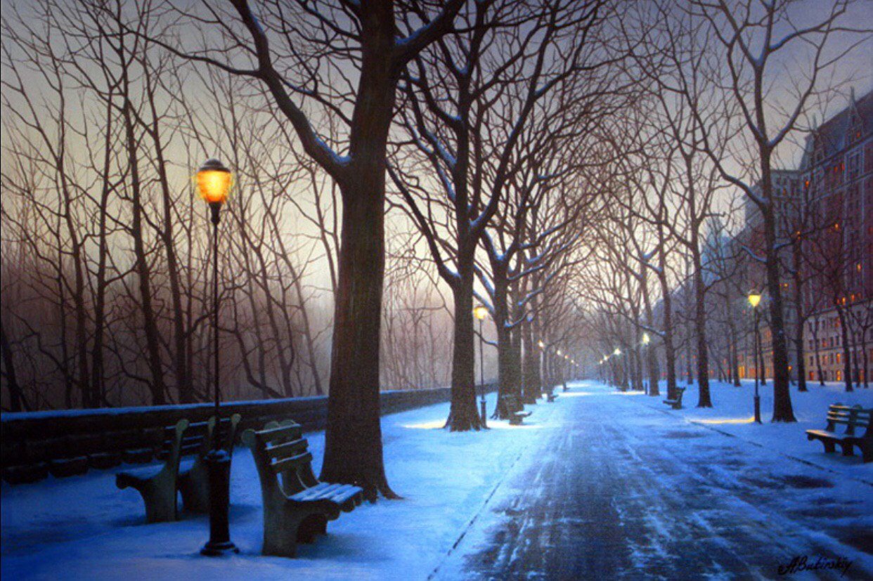 6 вечера зимой. Городские пейзажи Алексея Бутырского. Пейзажи Алексея Бутырского.