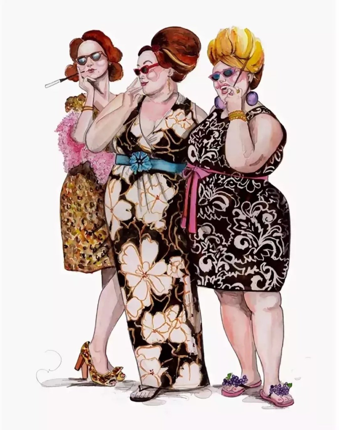 Прикольные картинки дама. Три весёлые женщины. Три смешные дамы. Модные тетки. Модная тетка иллюстрации.