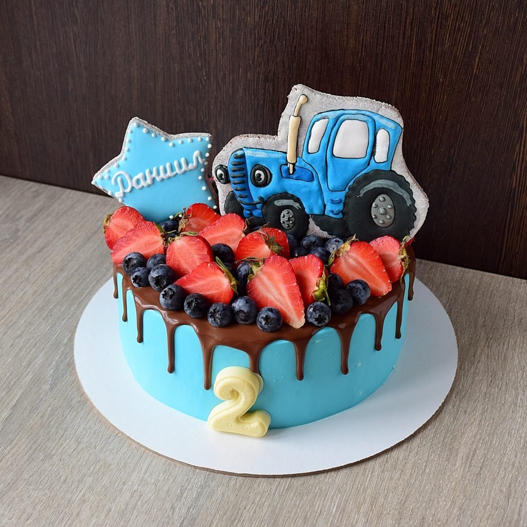 Декор торта синий трактор