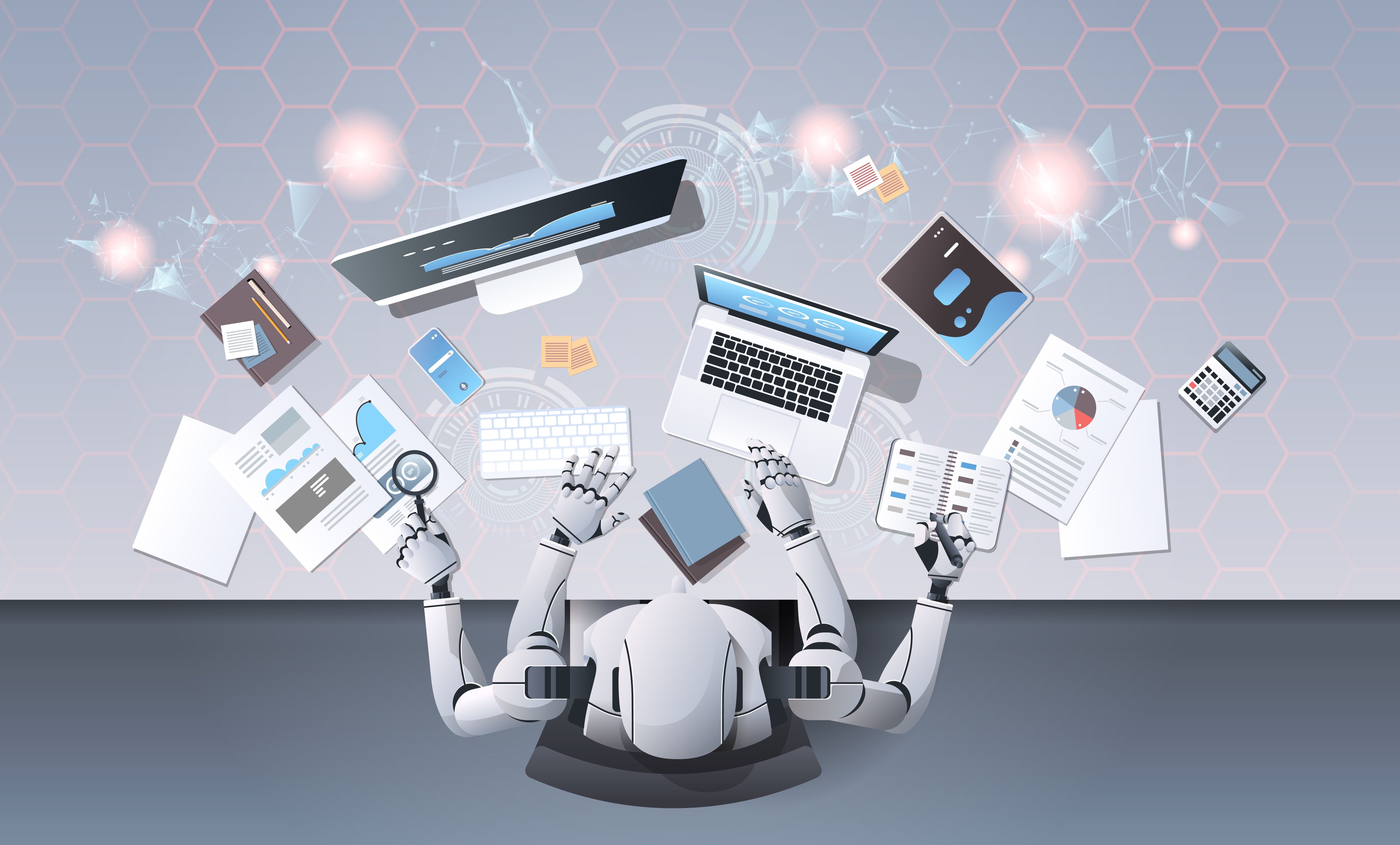 Искусственный интеллект в бизнес процессах. Robotic process Automation (RPA). Автоматизация бизнеса роботы. Фон роботы. Робот картинка.