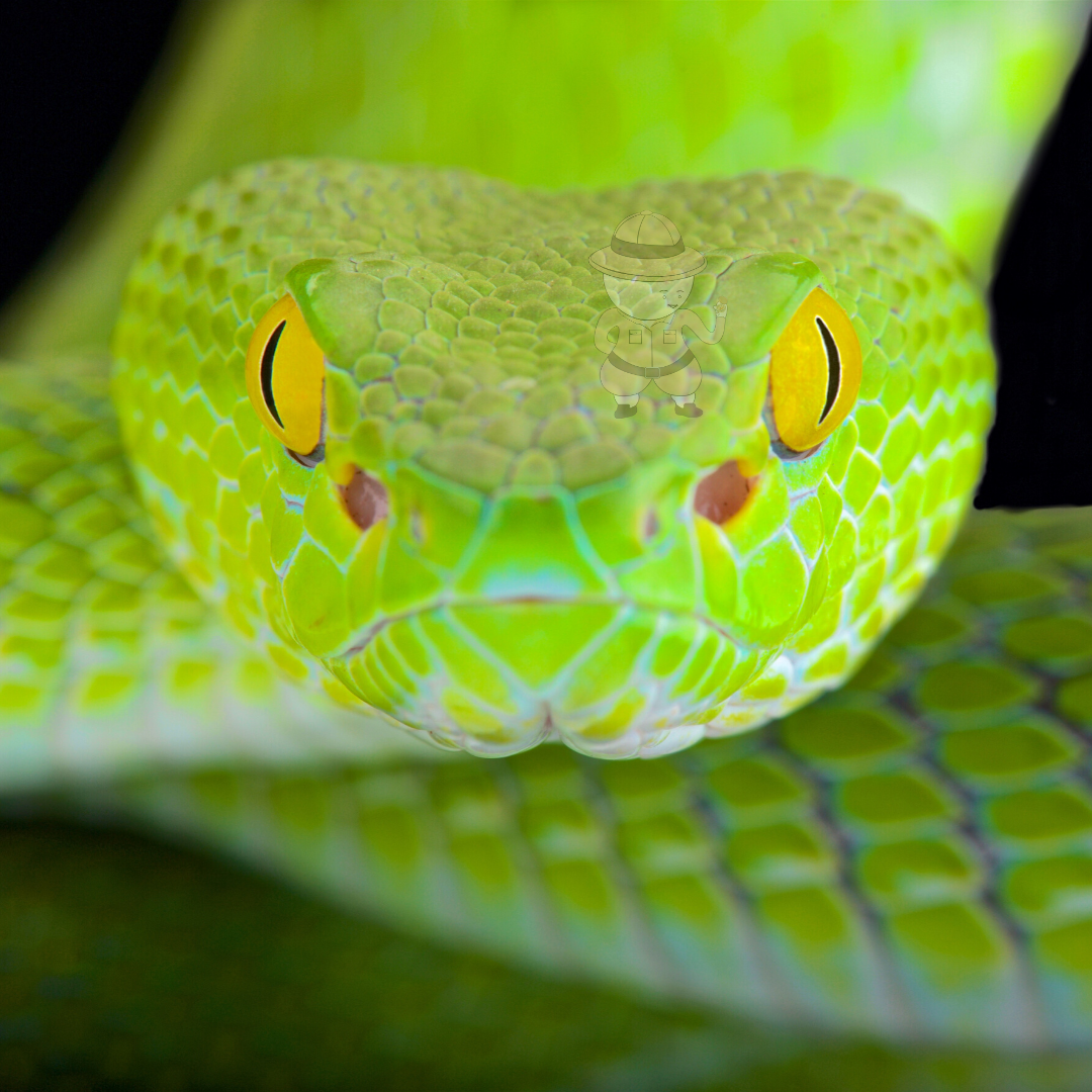 Snakethug. Змея. Глаза змеи. Морда змеи. Ярко зеленая змея.