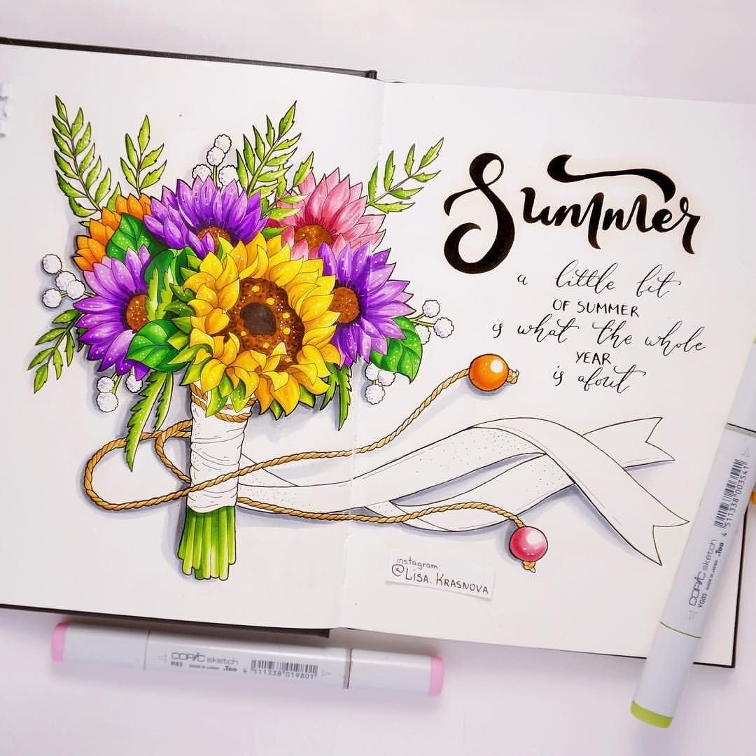 Рисование маркерами для скетчинга цветы