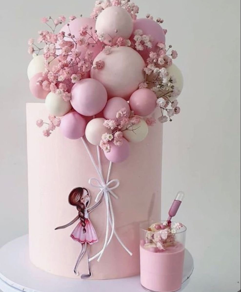 Торт розовый с шариками